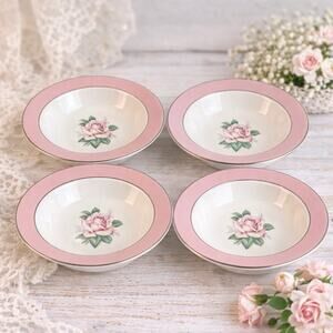 VTG Lifetime China Semi Vitreous Alliance OH "Pink Rose" - 6" small bowls Set- 4